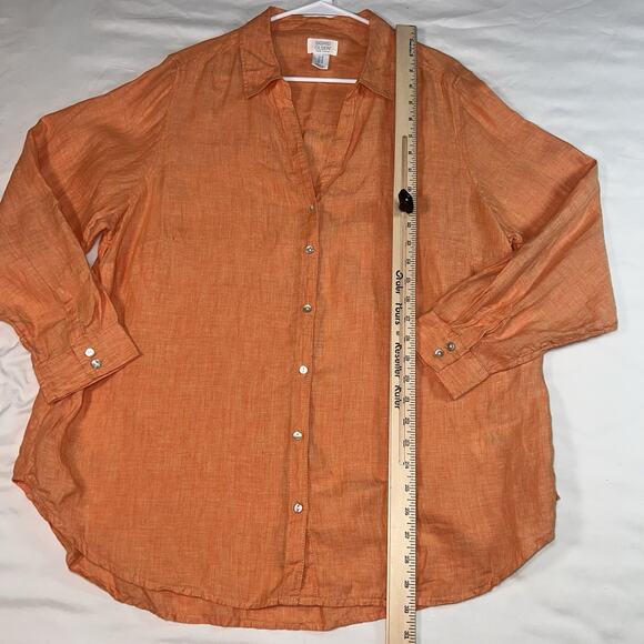 Sigrid Olsen Shirt Womens Plus Size 1X Coral Orange Linen Roll-Tab Sleeve Button - Picture 8 of 15